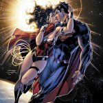poster vselennaja dc comics. superman and wonder woman kiss